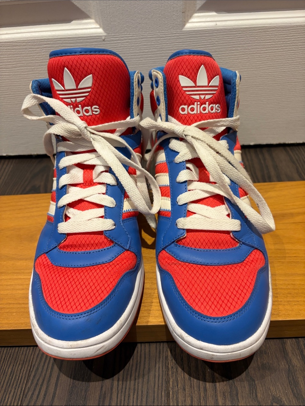 adidas Red and Blue High-Top Sneakers